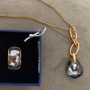 Swarovski Gold Necklace with Black Crystal Pendant